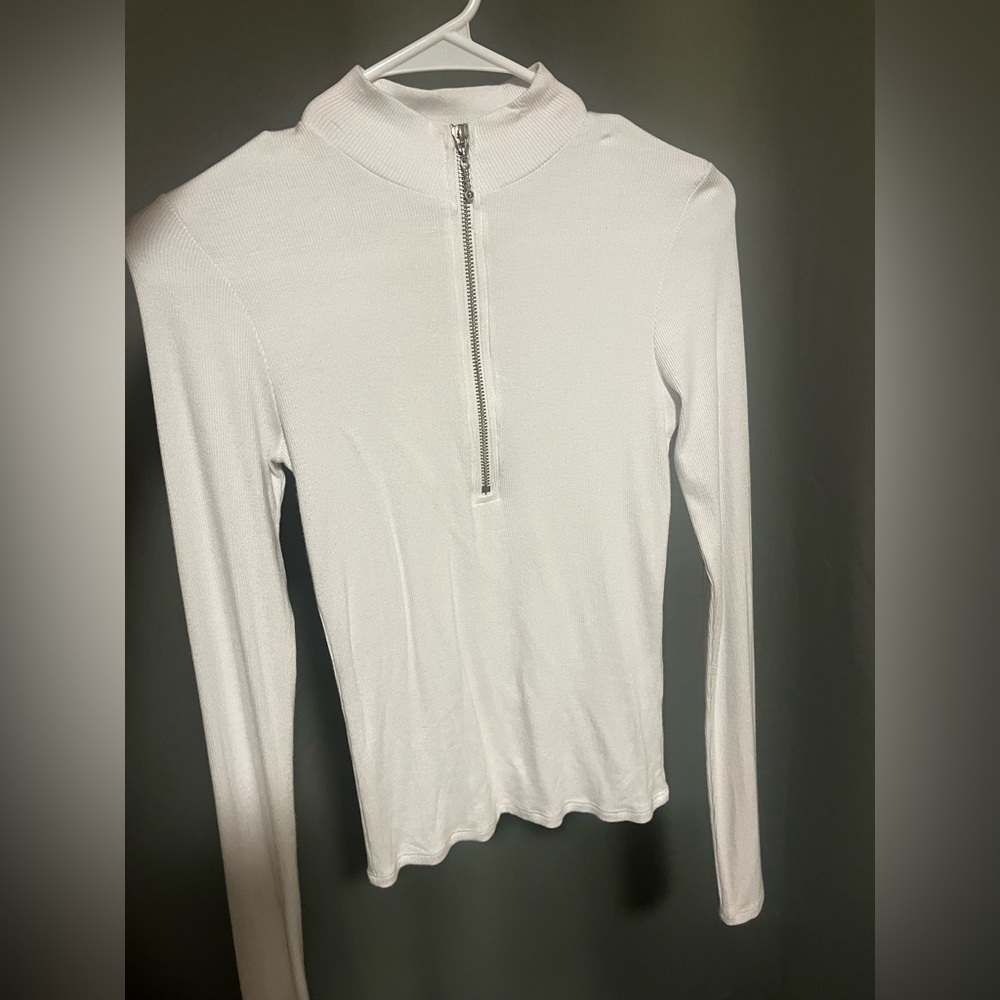 Joah Brown White Long-Sleeve Ribbed Zip-Neck Top - Picture 2 of 4